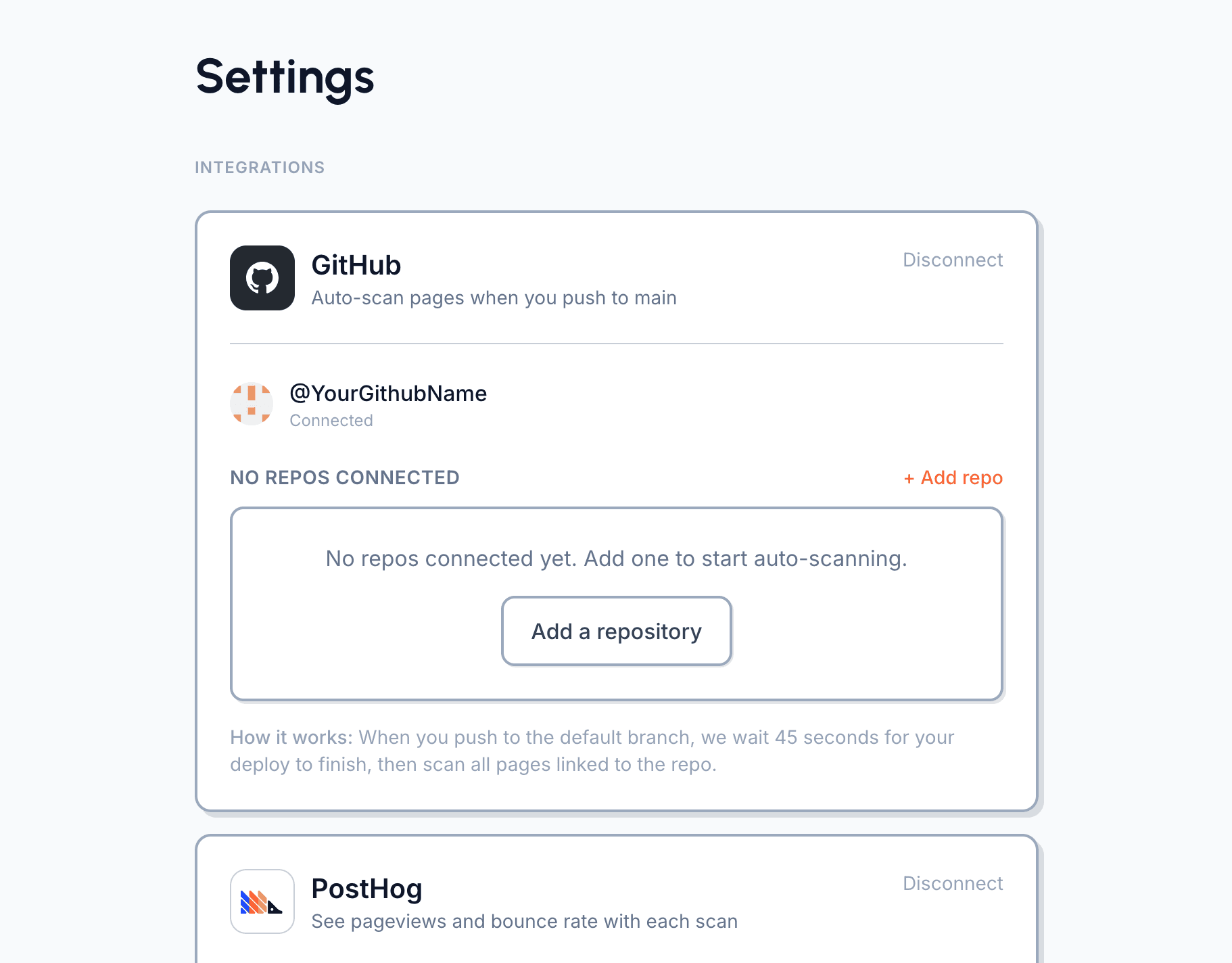 GitHub account connected to Loupe for automatic deploy scanning